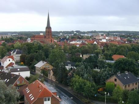 Blick über die Altstadt von Buxtehude aus der Drehleiter,
 aufgenommen vom Hof des Gerätehauses Zug1